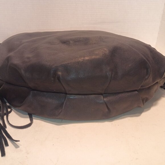 PATRICIA NASH "Vincenzo" Dark Navy Leather Super Slouchy Big Hobo Bag w Fringe - Picture 12 of 15